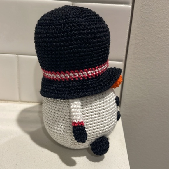 Handcrafted Snowman Gnome with Holly Winter Holiday Seasonal Christmas Crochet - Picture 8 of 10